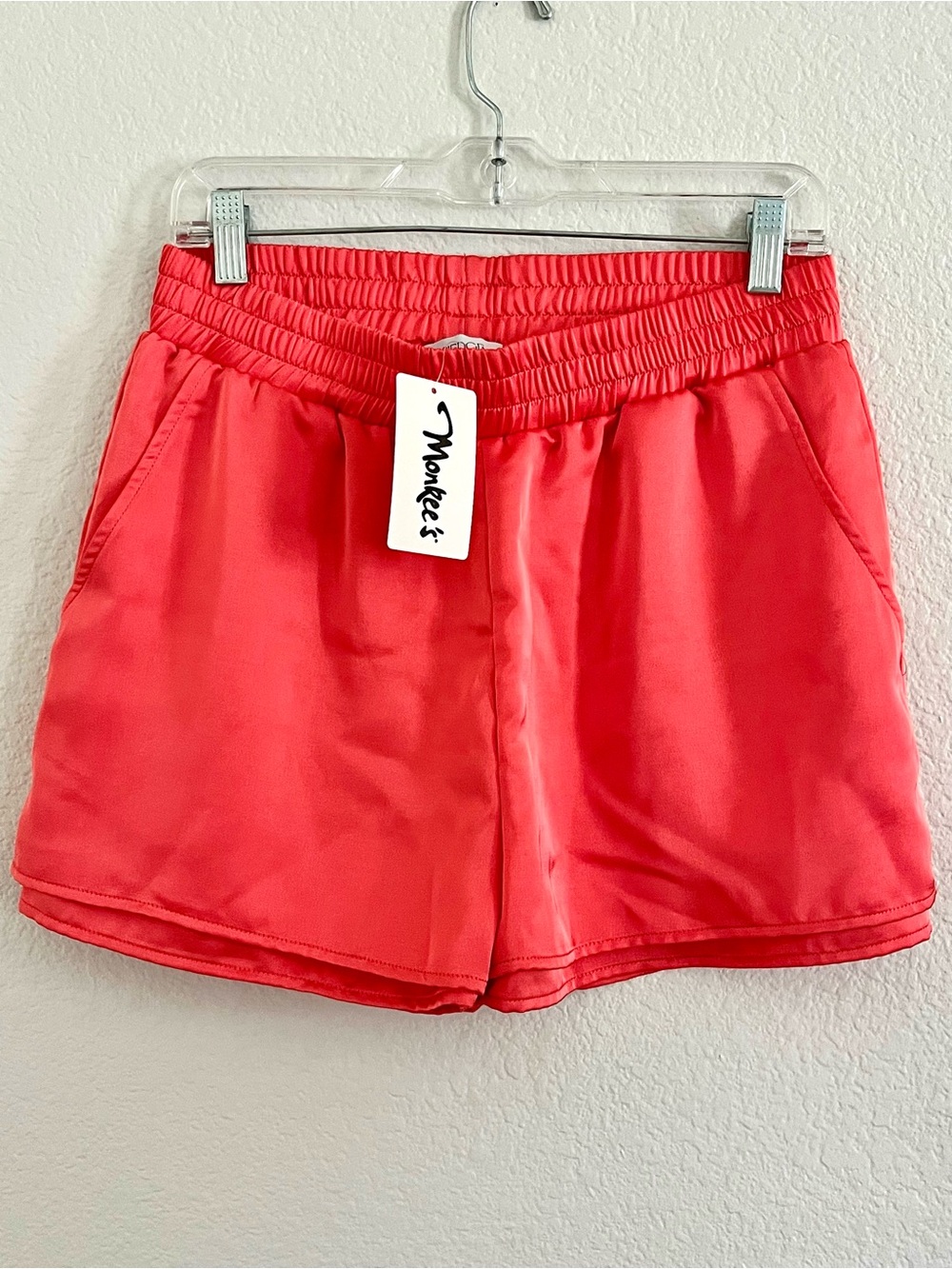 New Coral/Orange Silky Elastic-Waist Women’s Shorts